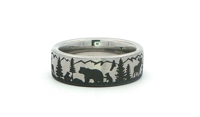 content/products/Flat Comfort Fit Band Ring with Forest Scene Laser Engraved in Serinium