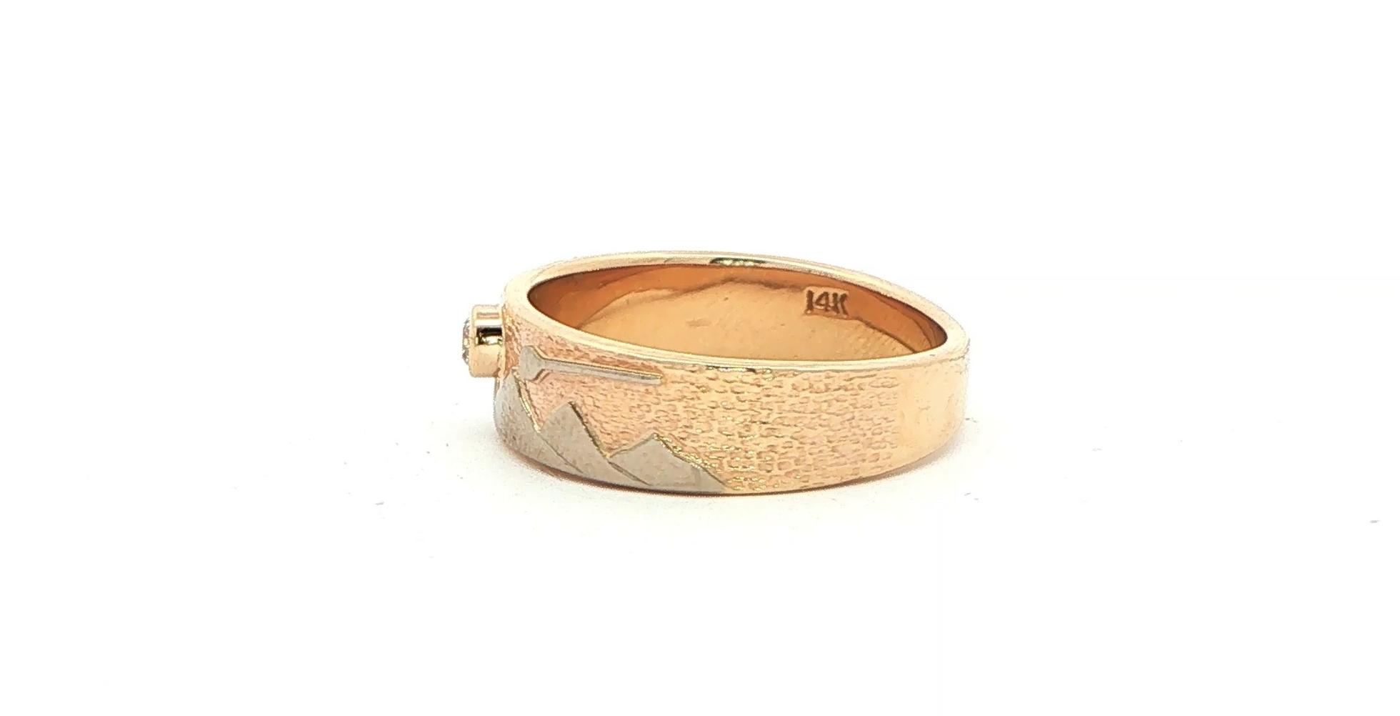 Estate Piece: Mountain Landscape Diamond Band Ring Two-Tone Yellow and White Gold (0.10cts) side