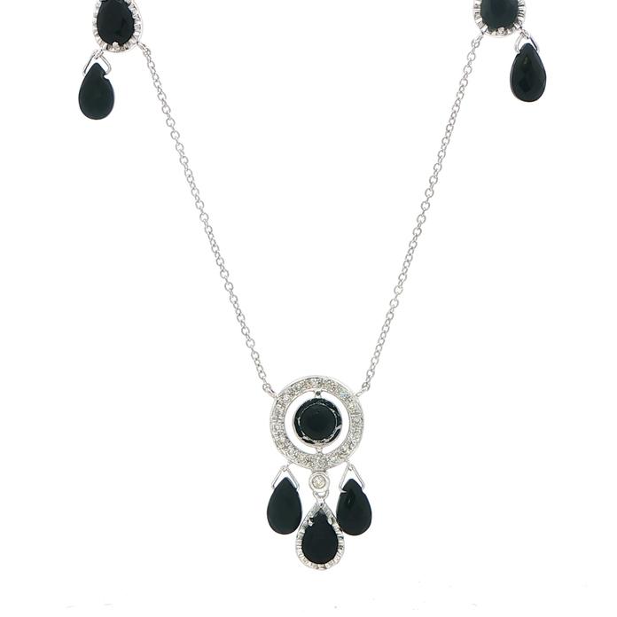 content/products/Estate Piece: Black Onyx Dangle and Diamond Station Necklace in White Gold (0.15cts TWT)