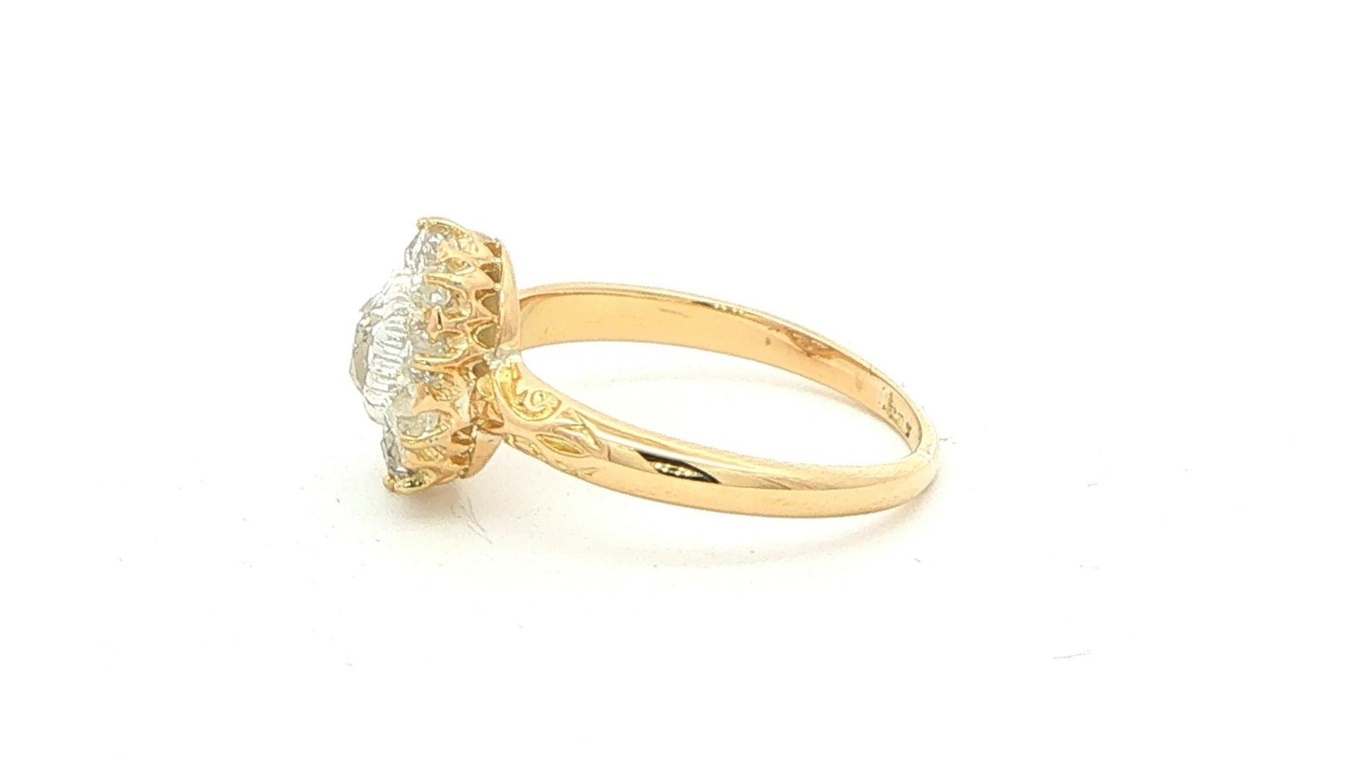Estate Piece: Vintage Diamond Cluster Ring with Engraved Details in Yellow Gold (0.75cts TWT) side