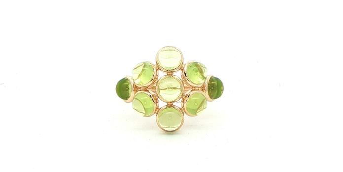 content/products/Estate Piece: Cabochon Peridot Cluster Cocktail Ring in Yellow Gold
