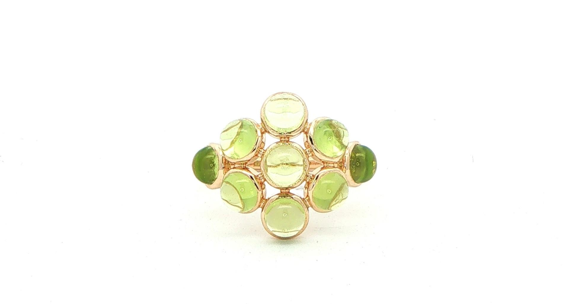 Estate Piece: Cabochon Peridot Cluster Cocktail Ring in Yellow Gold