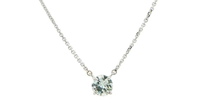 content/products/Diamond Solitaire Pendant Necklace on Split Chain in White Gold (1.05ct)