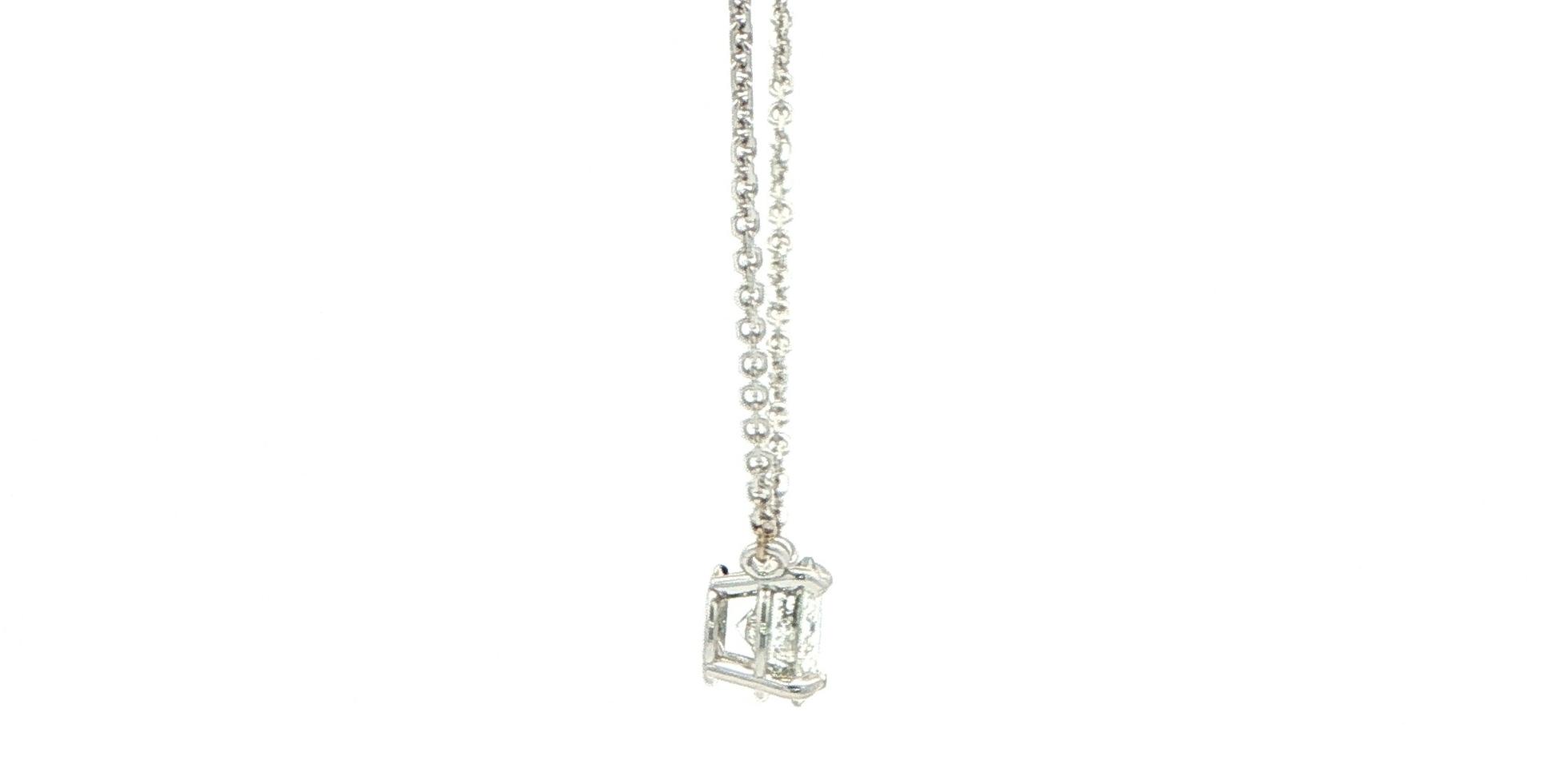 Diamond Solitaire Pendant Necklace on Split Chain in White Gold (1.05ct) side
