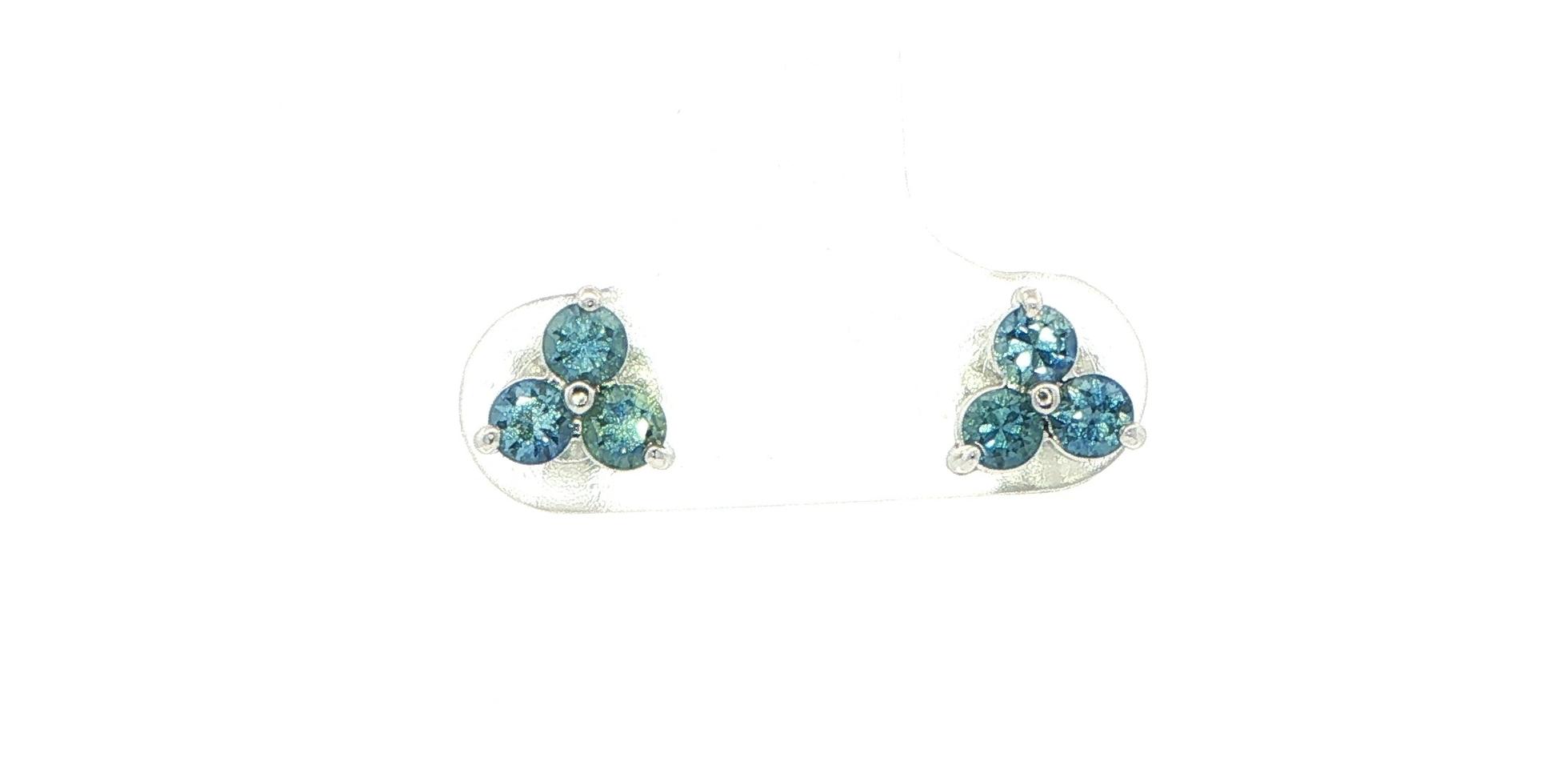 3-Stone Deep Blue Montana Sapphire Cluster Earrings in White Gold (0.79cts TWT)