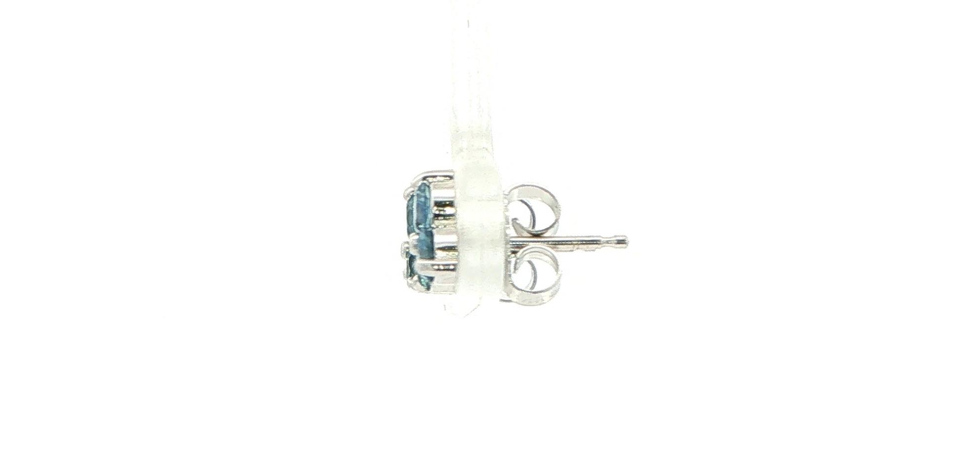 3-Stone Deep Blue Montana Sapphire Cluster Earrings in White Gold (0.79cts TWT) side