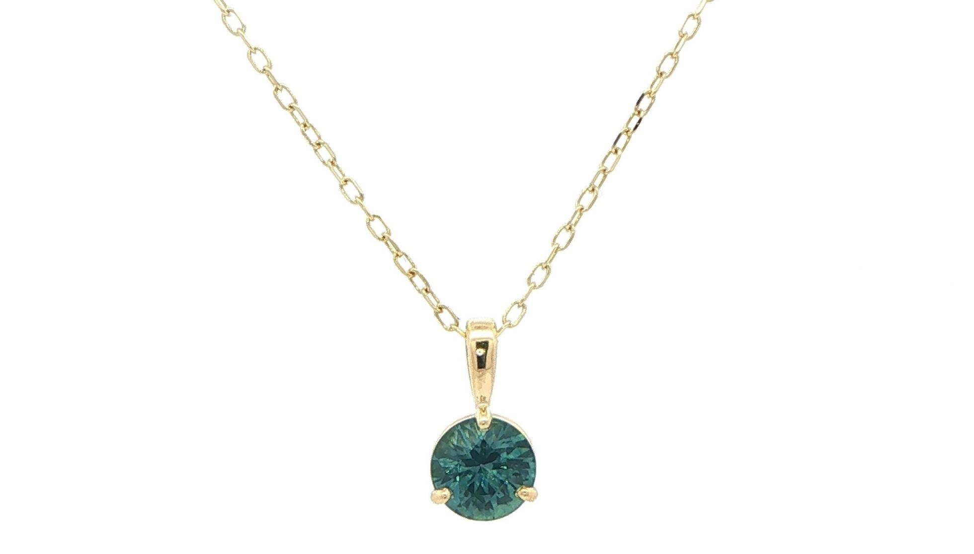 Peacock Blue Montana Sapphire Solitaire Pendant Necklace in Yellow Gold (0.80cts)