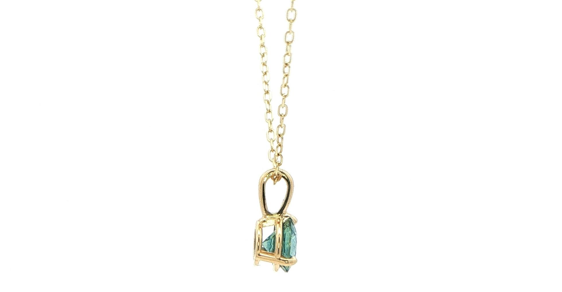 Peacock Blue Montana Sapphire Solitaire Pendant Necklace in Yellow Gold (0.80cts) side