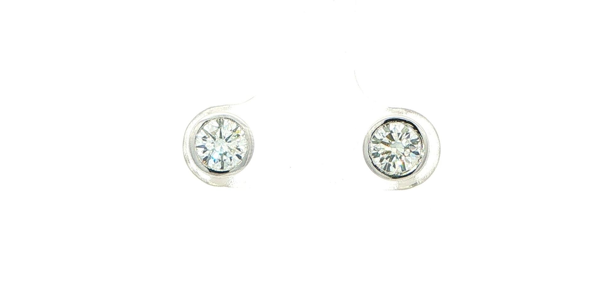 Diamond Bezel Set Stud Earrings in White Gold (1.03cts TWT)