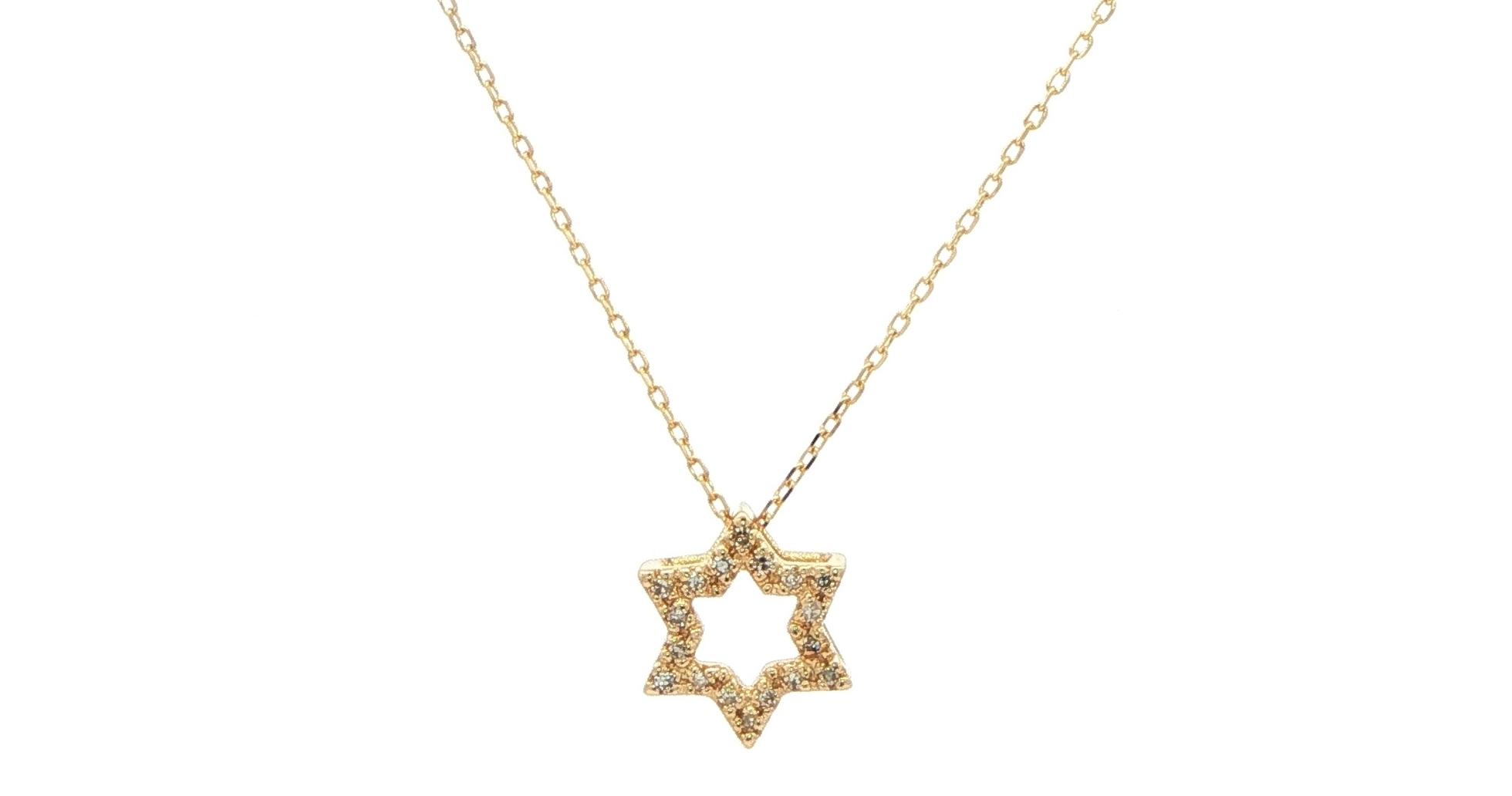 Diamond Star of David Charm Necklace in Yellow Gold (0.06cts TWT)