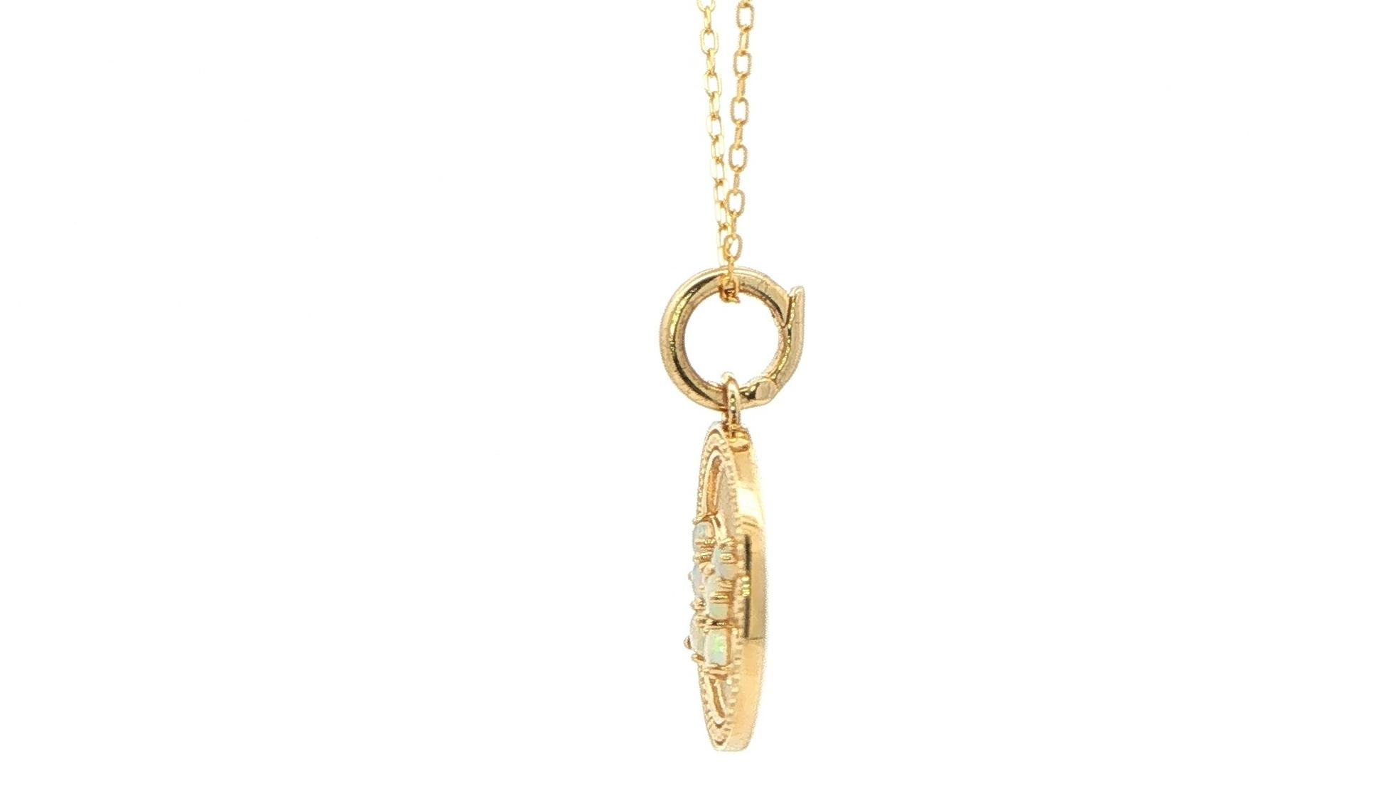 Opal Butterfly Medallion Charm Necklace in Yellow Gold (.16cts TWT) side