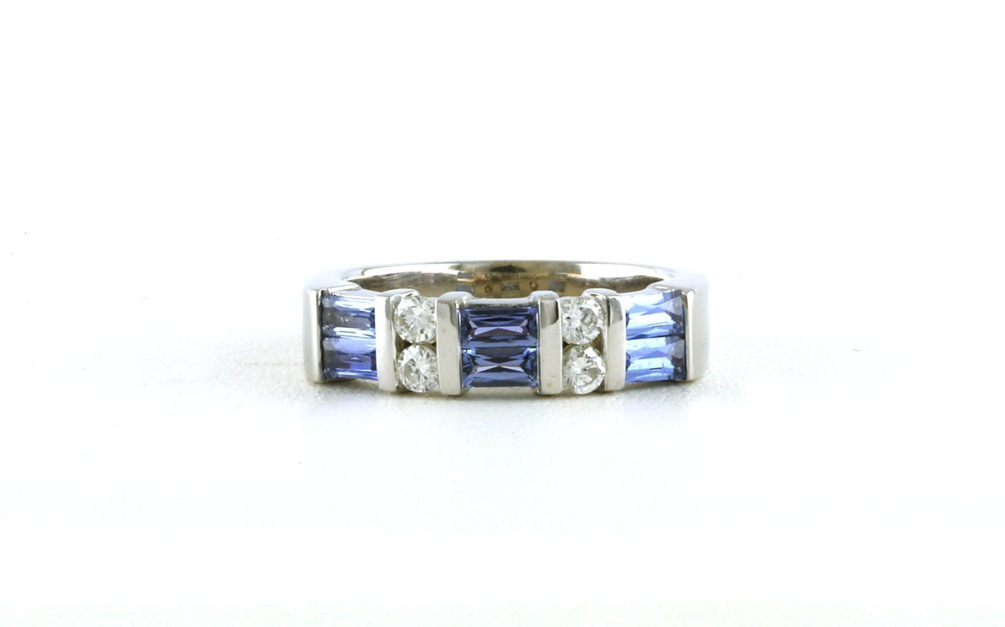Two Row Bar Set Montana Yogo Sapphire and Diamond Ring in White Gold (0.83cts TWT)