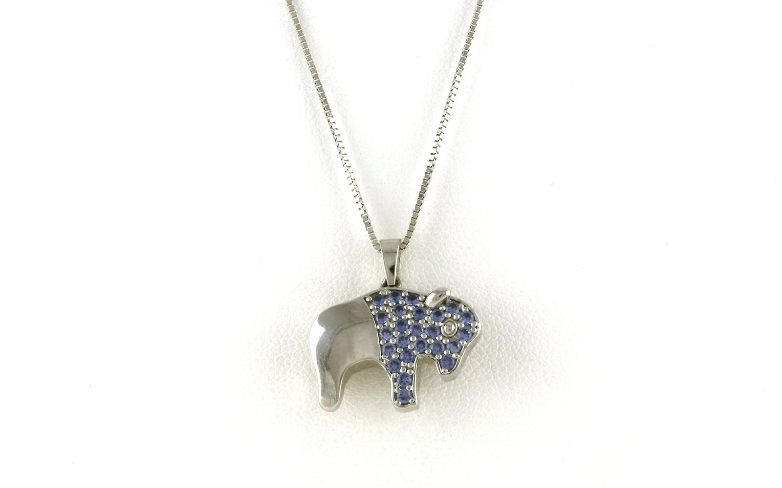 Montana Yogo Sapphire Pave Buffalo Necklace in White Gold (0.44cts TWT)