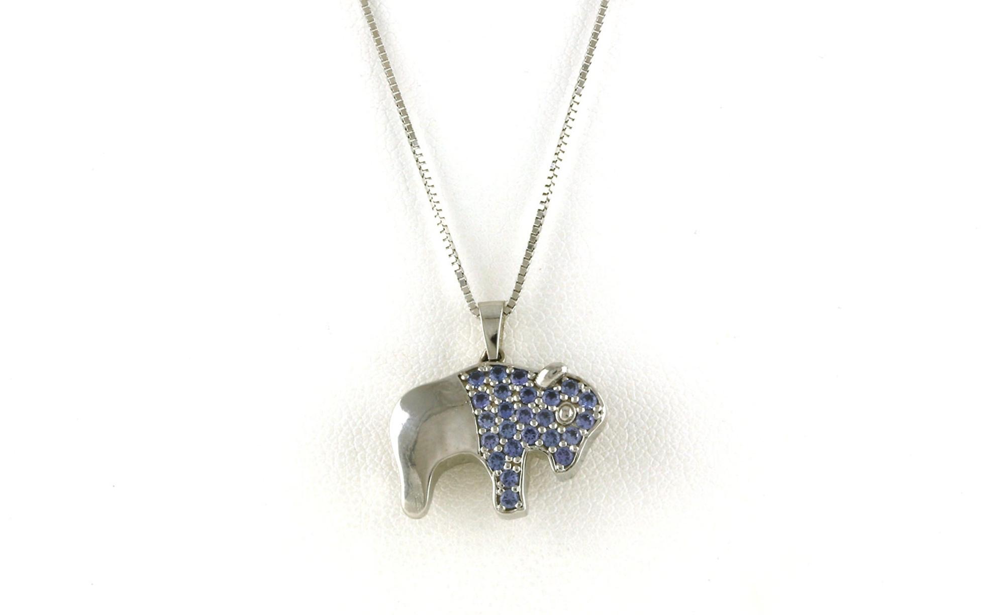 Montana Yogo Sapphire Pave Buffalo Necklace in White Gold (0.44cts TWT)