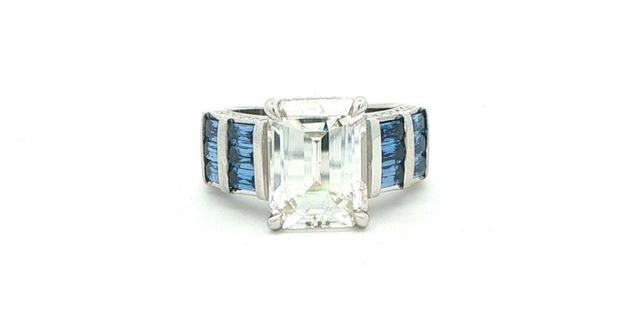 content/products/Emerald Cut Diamond Ring with Baguette-cut Montana Yogo Sapphires and Diamond Accents in Platinum (6.83cts TWT)