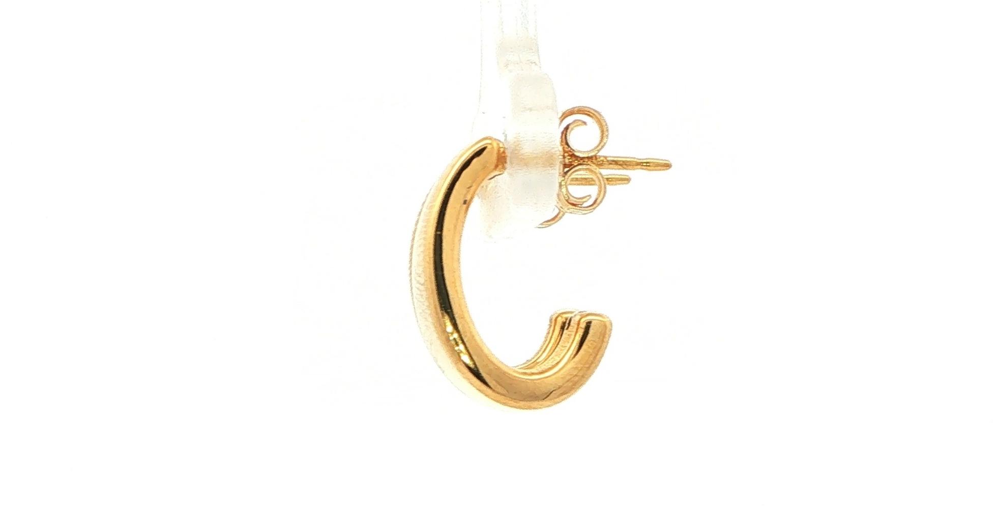 Hollow Tapered J-Hoop Huggie Earrings in Yellow Gold side