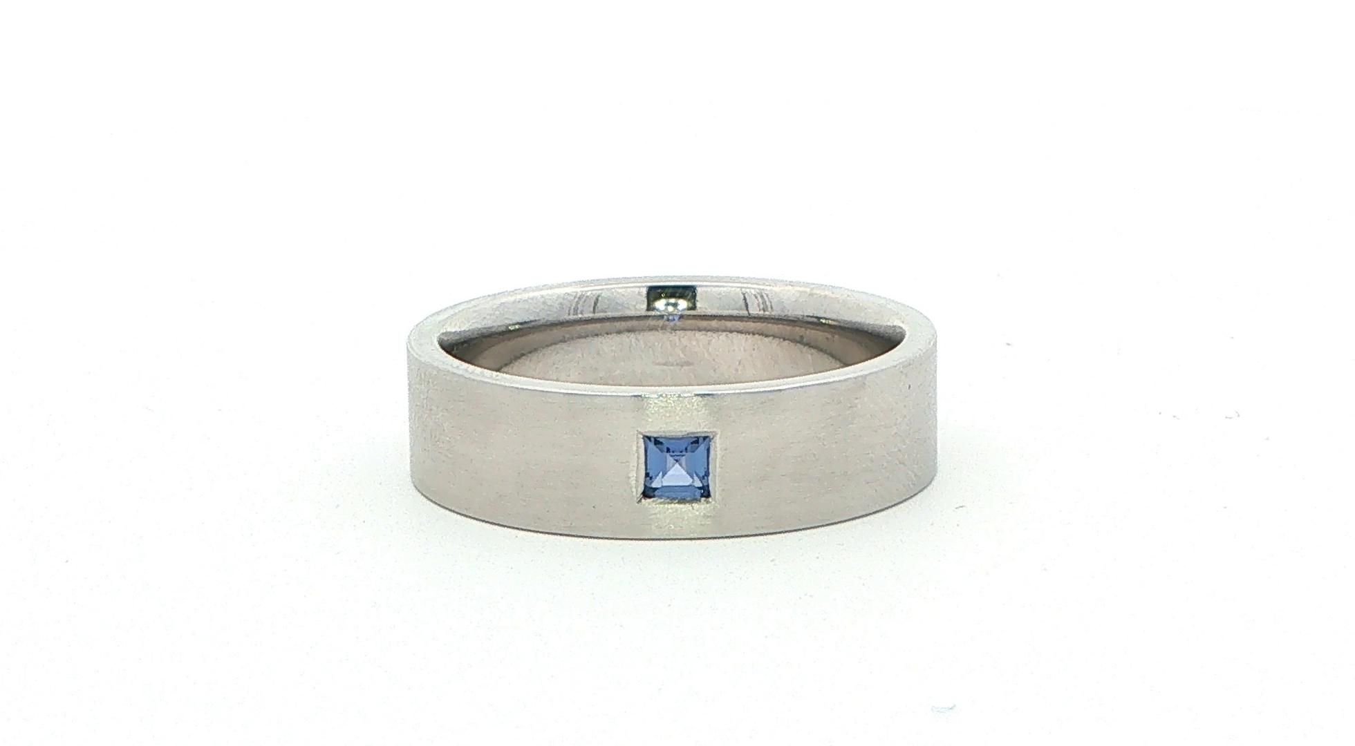 Flush Set Princess-cut Montana Yogo Sapphire Band Ring in Satin Finish in White Gold (0.11cts)