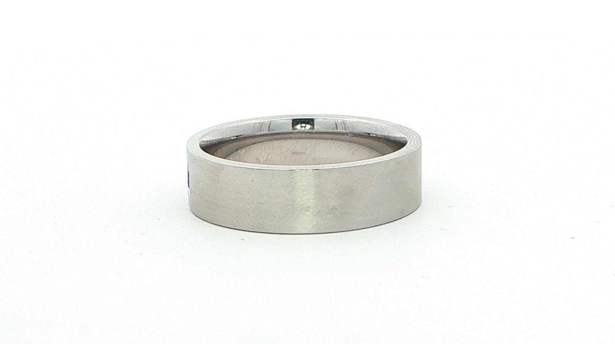 Flush Set Princess-cut Montana Yogo Sapphire Band Ring in Satin Finish in White Gold (0.11cts) side