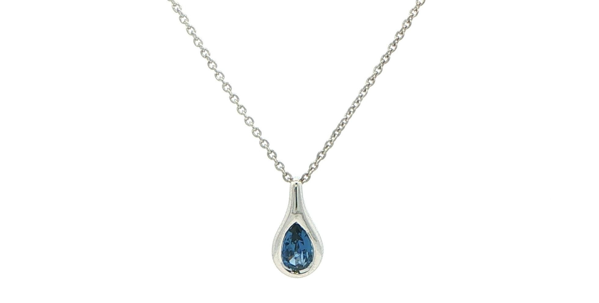 Teardrop Montana Yogo Sapphire Pendant Necklace in White Gold (0.36cts)
