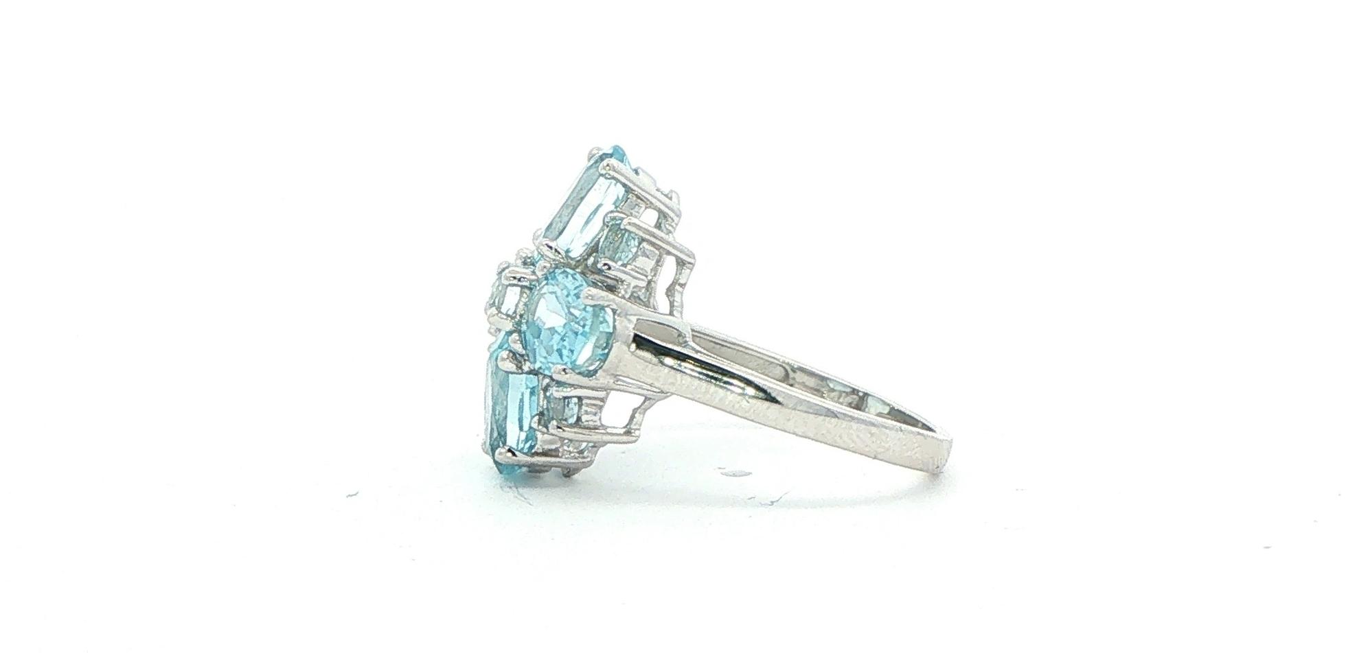 Estate Piece: Flower Aquamarine Cluster Ring in White Gold (3.25cts TWT) side