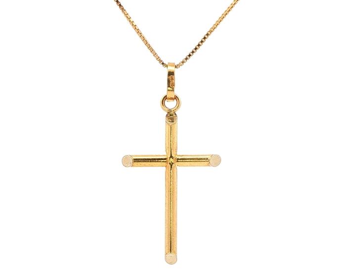 content/products/Estate Piece: Tubular Cross Pendant Necklace in Yellow Gold