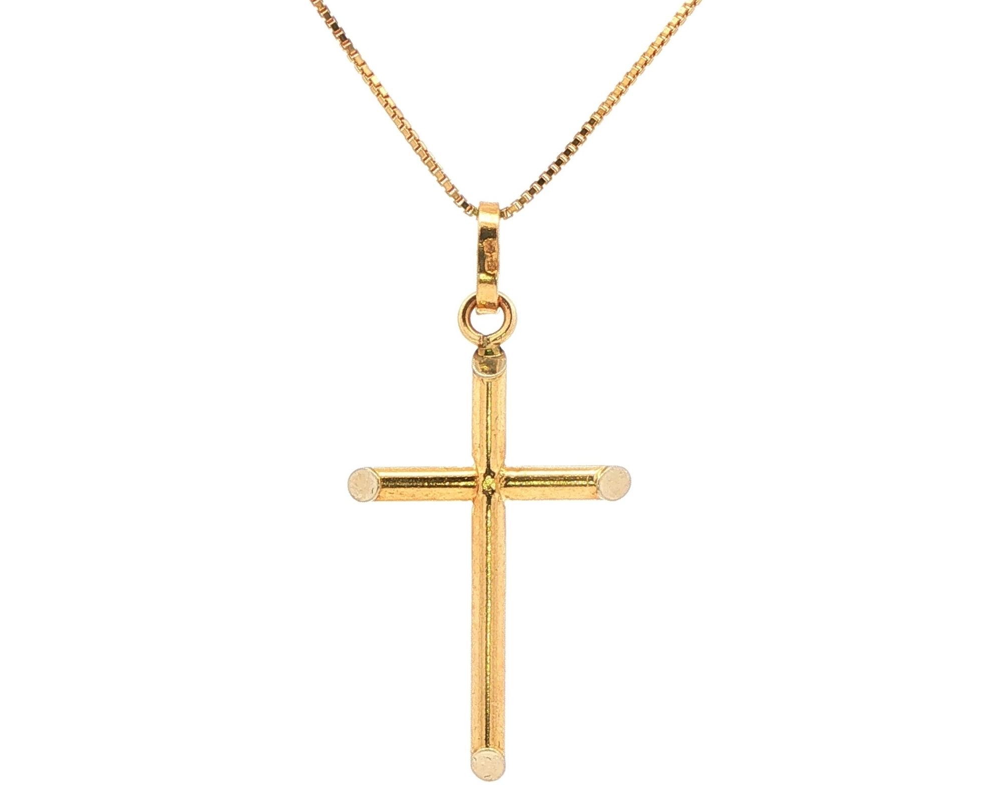 Estate Piece: Tubular Cross Pendant Necklace in Yellow Gold