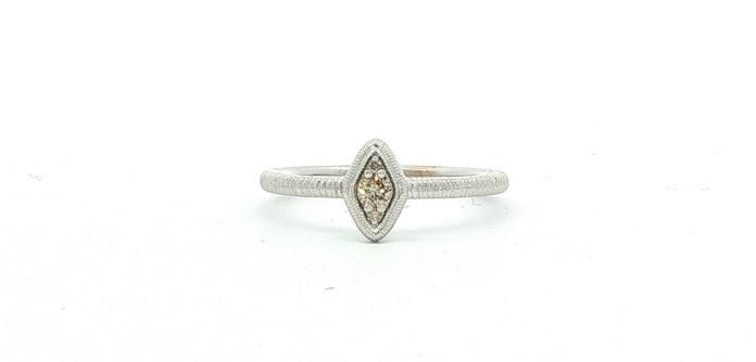 content/products/Estate Piece: Round Diamond Marquise-Shaped Stackable Ring with Textured Band in White Gold (0.05cts TWT)