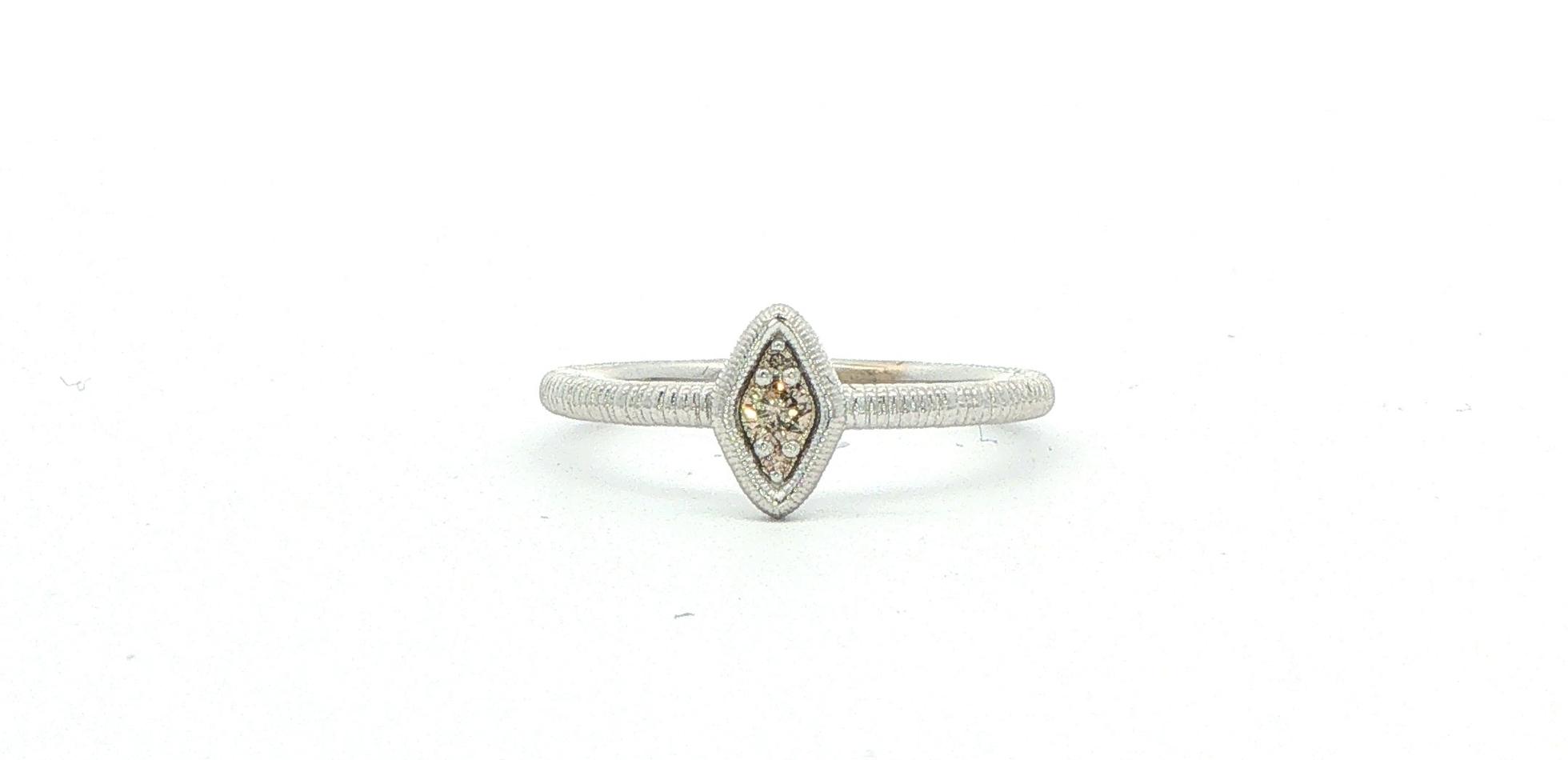 Estate Piece: Round Diamond Marquise-Shaped Stackable Ring with Textured Band in White Gold (0.05cts TWT)