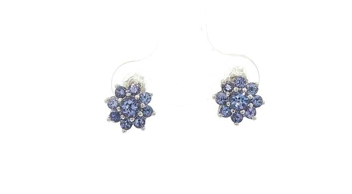 content/products/Tanzanite Floral Cluster Stud Earrings in White Gold 