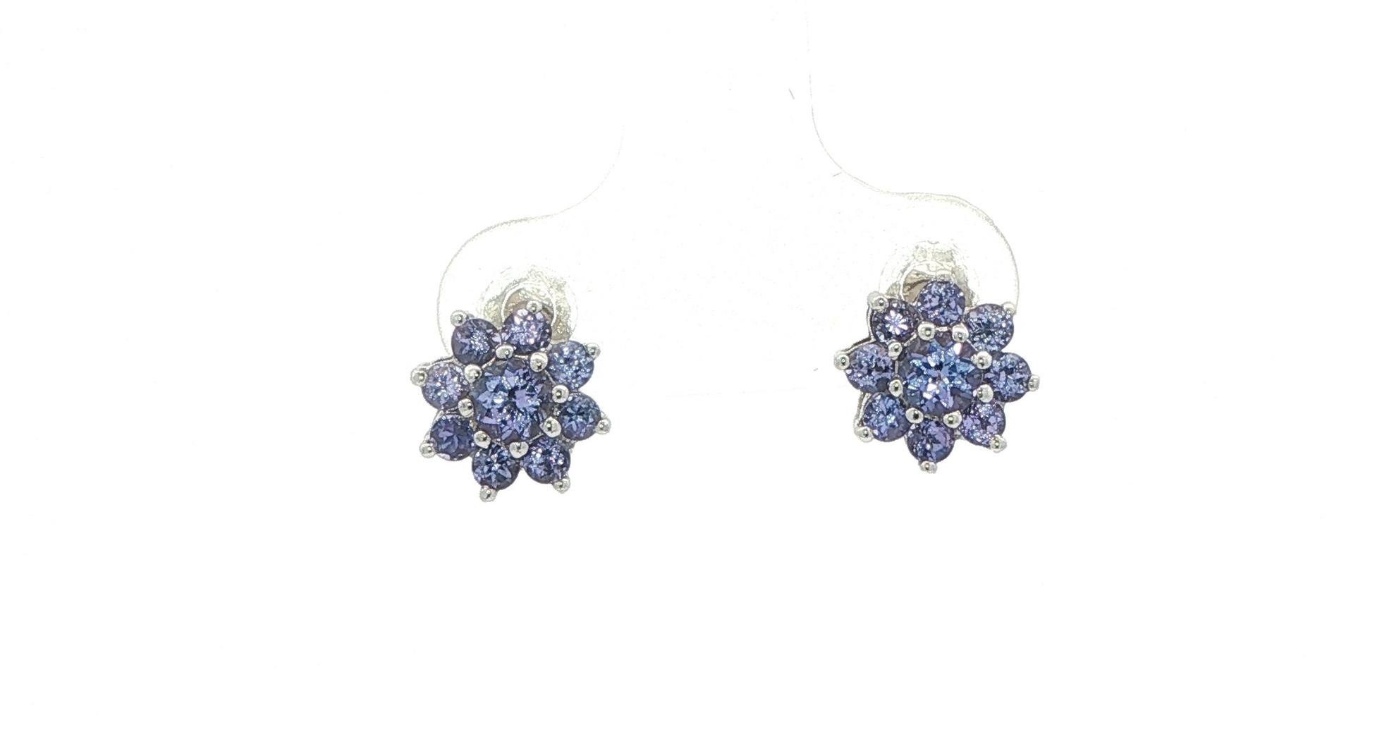 Tanzanite Floral Cluster Stud Earrings in White Gold