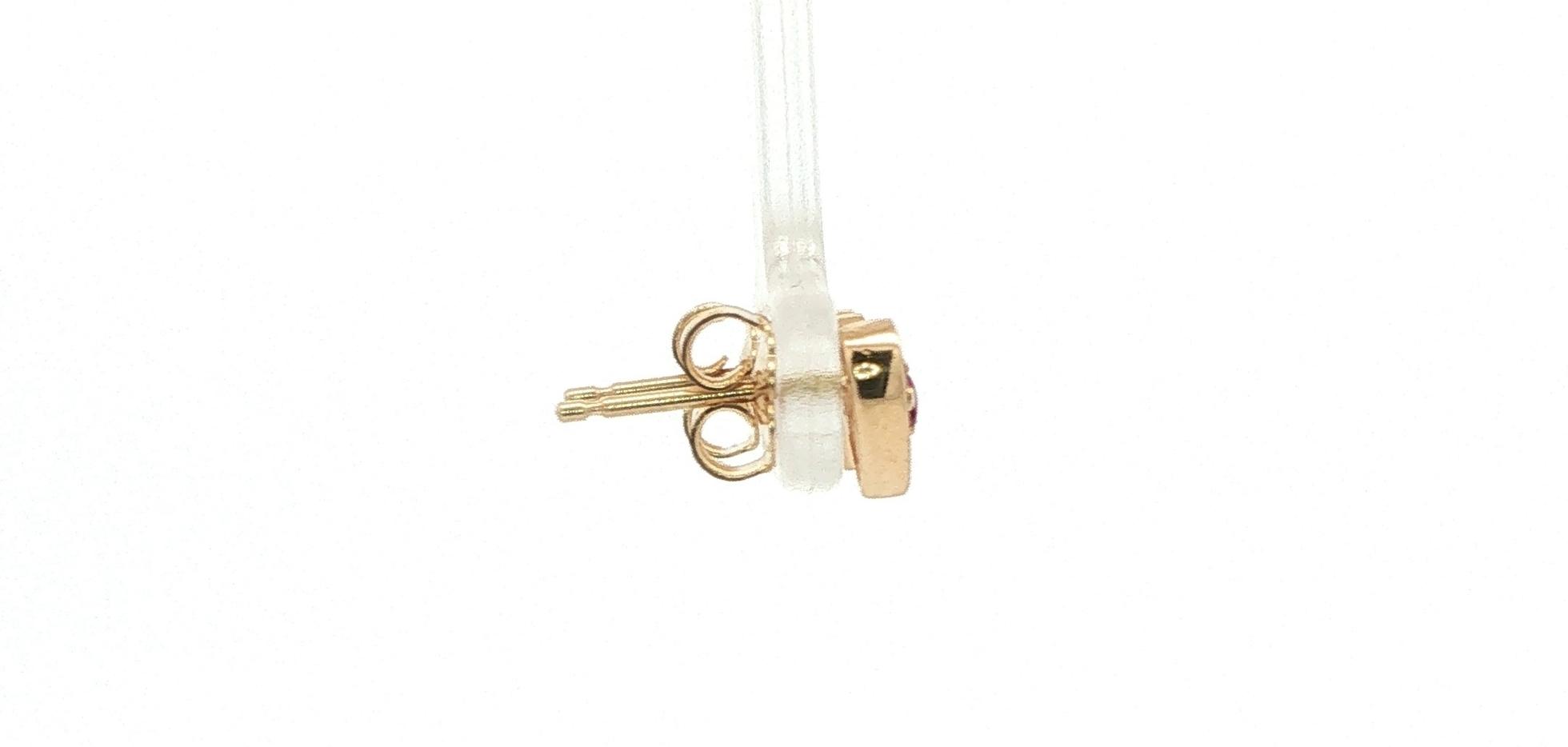 Heart Stud Earrings with Red Rubies in Yellow Gold side