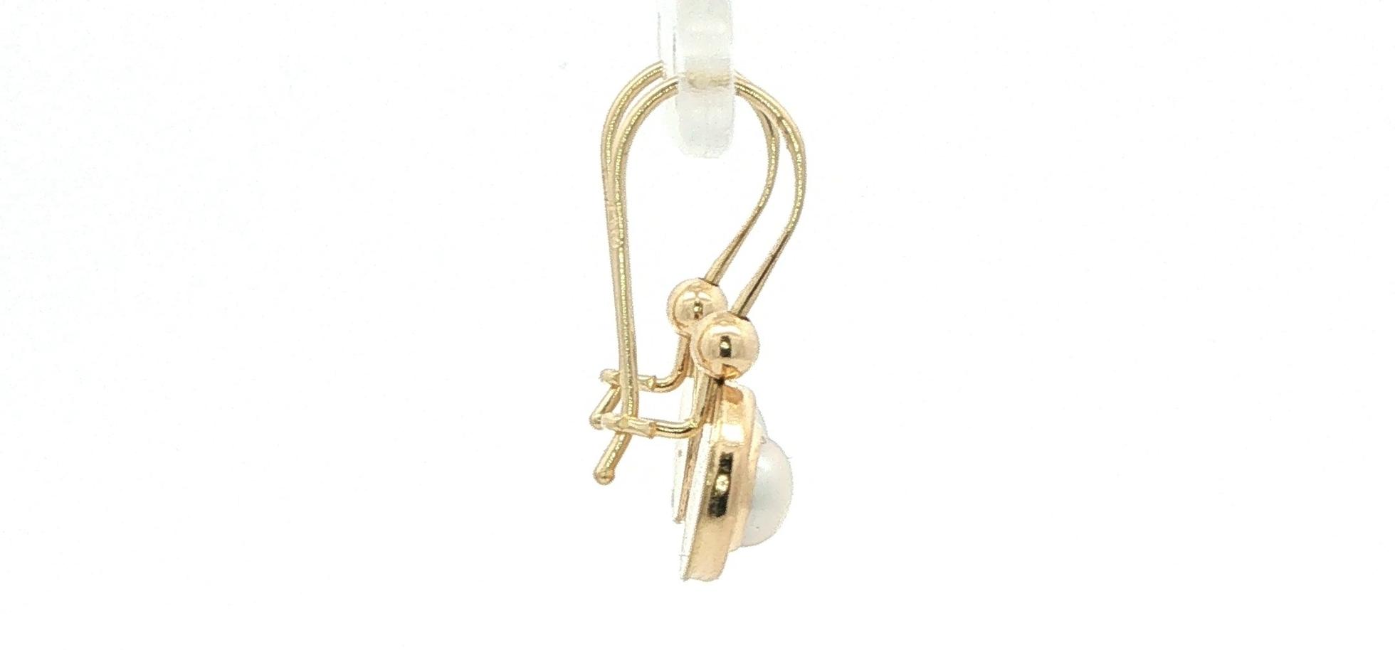 Bezel Set Pearl Drop Earrings with Gold Bead Detail in Yellow Gold side