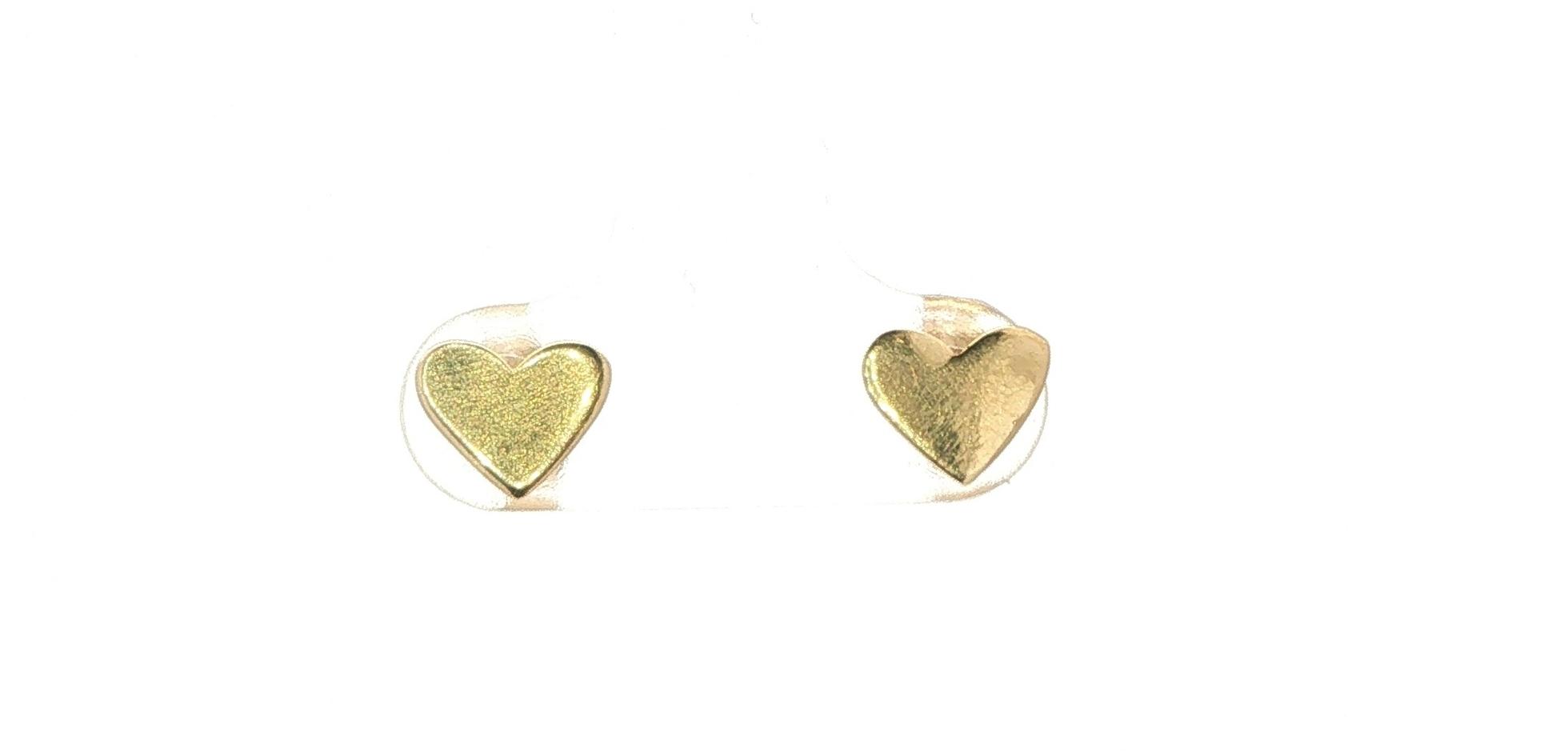 Flat Heart Stud Earrings in Yellow Gold