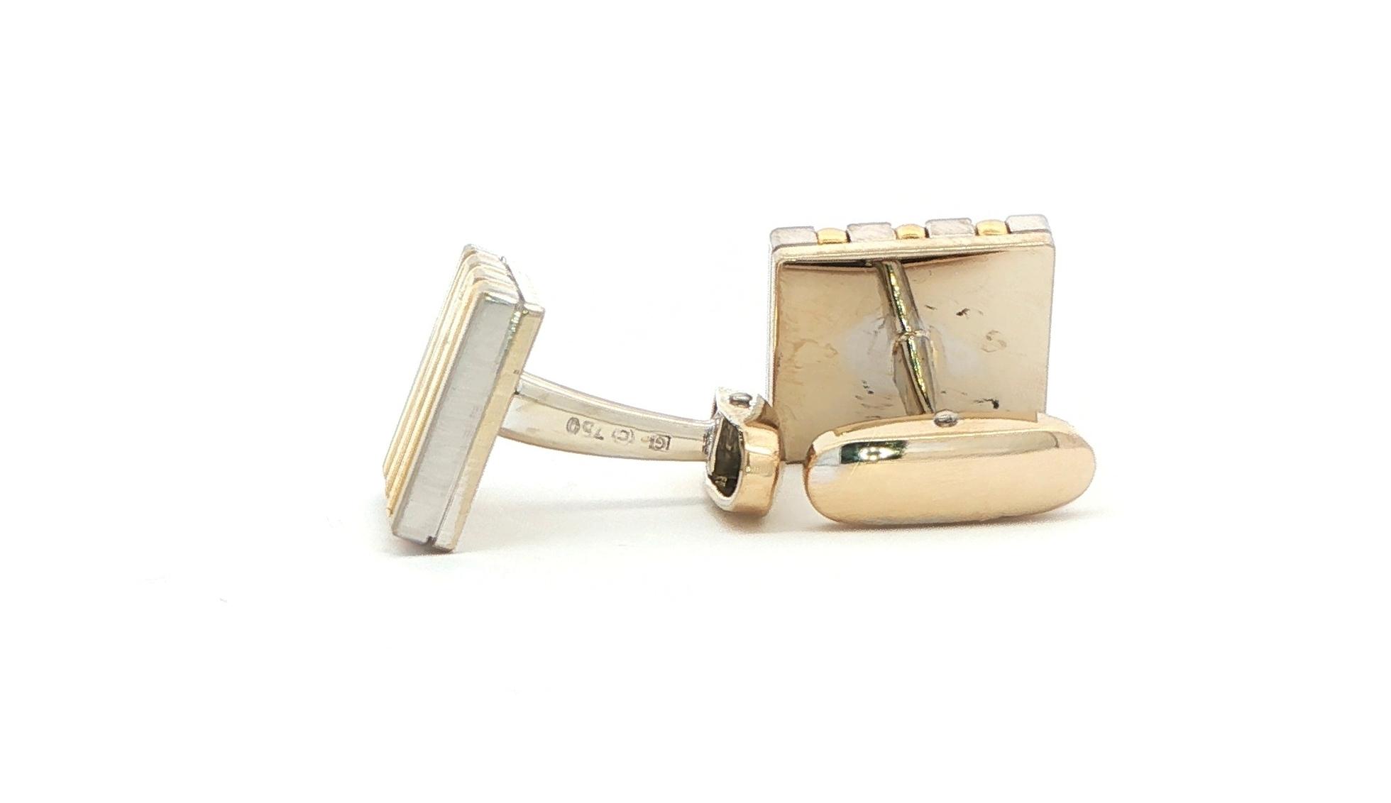 Estate Piece: Two Tone Rectangular Cufflinks in White and Yellow Gold side
