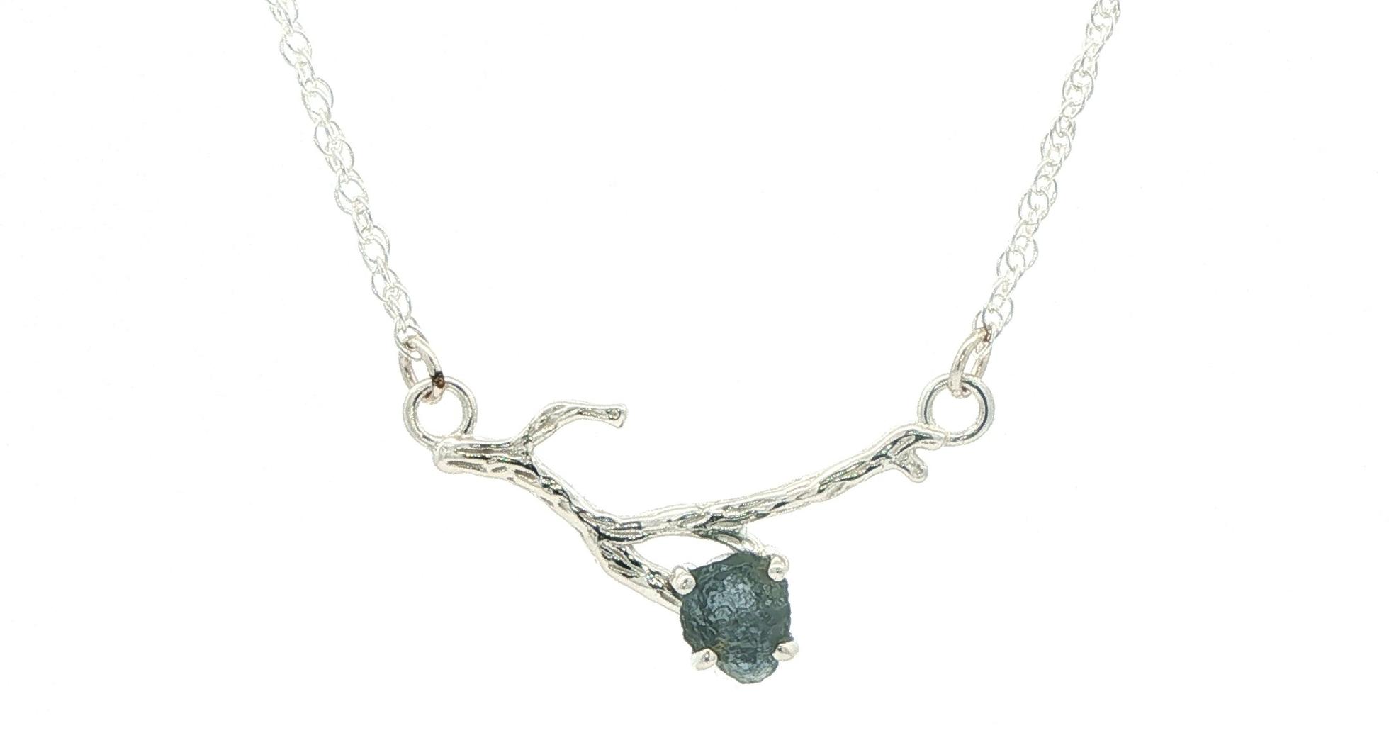 Deep Blue Raw Montana Sapphire Branch Necklace in Sterling Silver