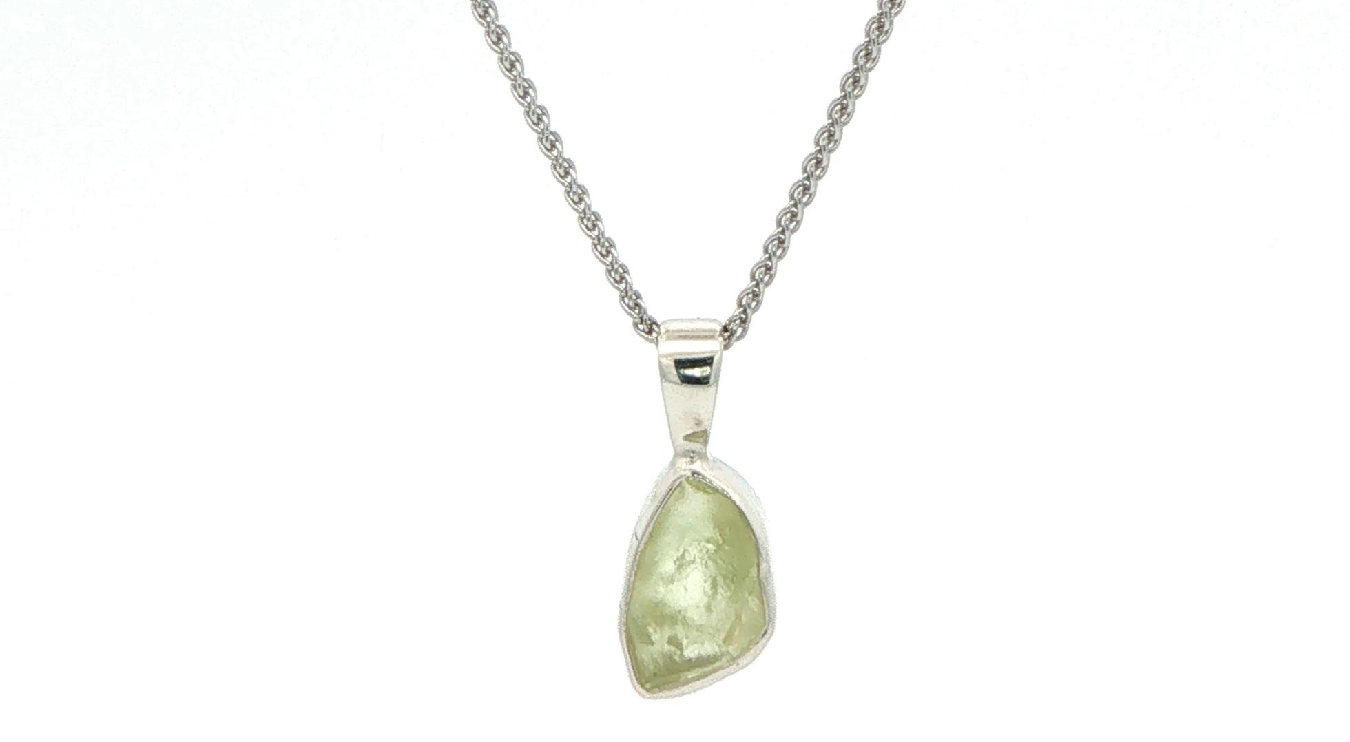 Bezel-set Raw Pale Yellow-Green Montana Sapphire Solitaire Necklace in Sterling Silver