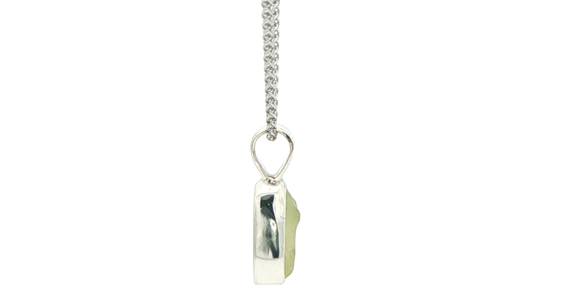 Bezel-set Raw Pale Yellow-Green Montana Sapphire Solitaire Necklace in Sterling Silver side