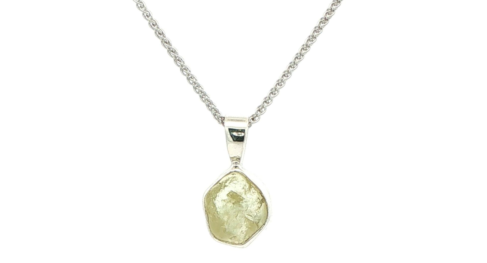 Bezel-set Raw Pale Yellow Montana Sapphire Solitaire Necklace in Sterling Silver