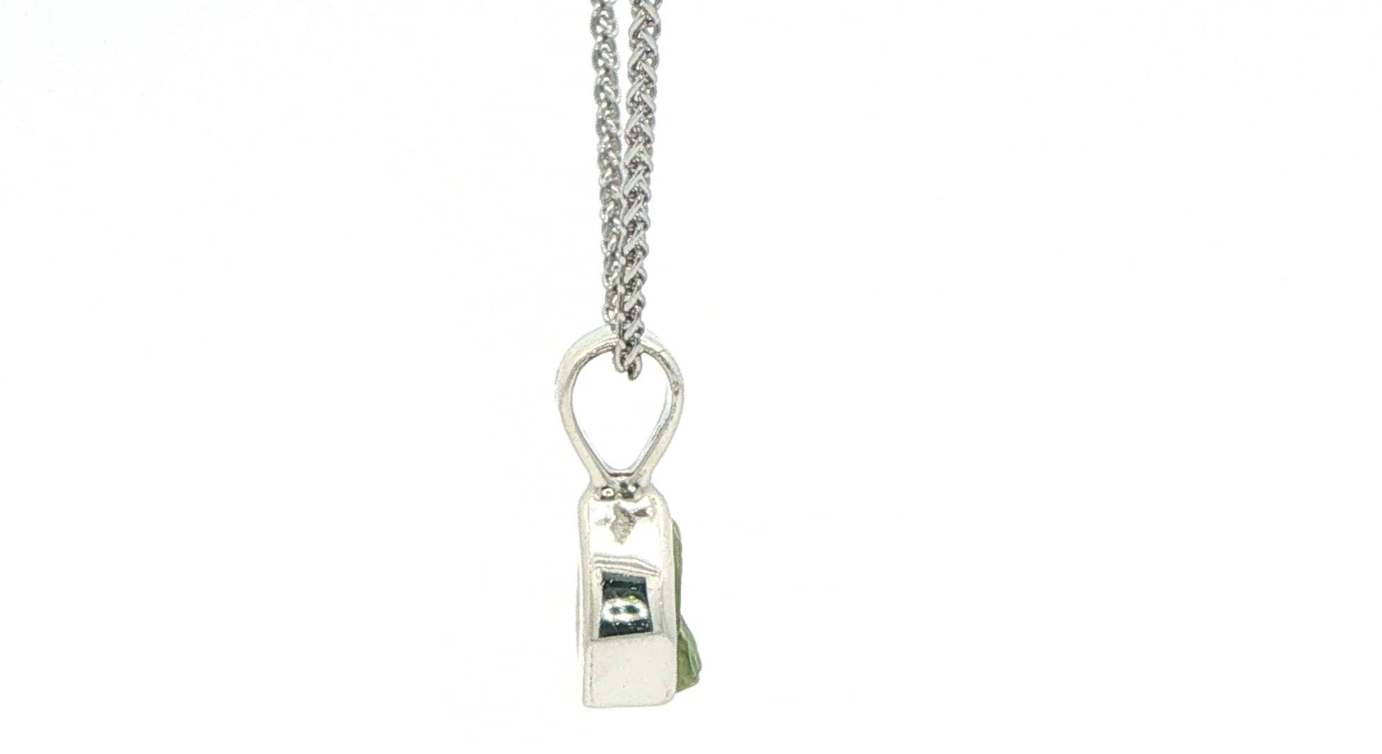 Bezel-set Raw Pale Green Montana Sapphire Solitaire Necklace in Sterling Silver side