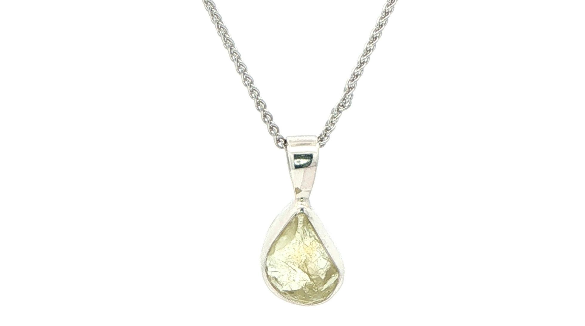 Bezel-set Raw Pale Yellow Montana Sapphire Solitaire Necklace in Sterling Silver