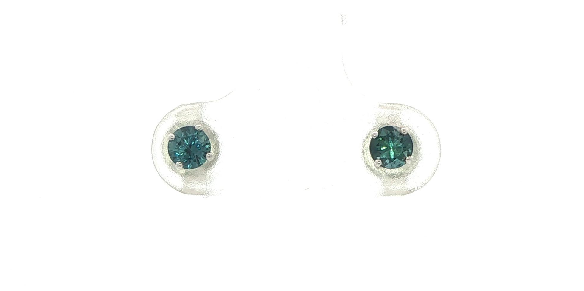Blue-Green Montana Sapphire Stud Earrings in 4-Prong Setting in Sterling Silver (0.50cts TWT)