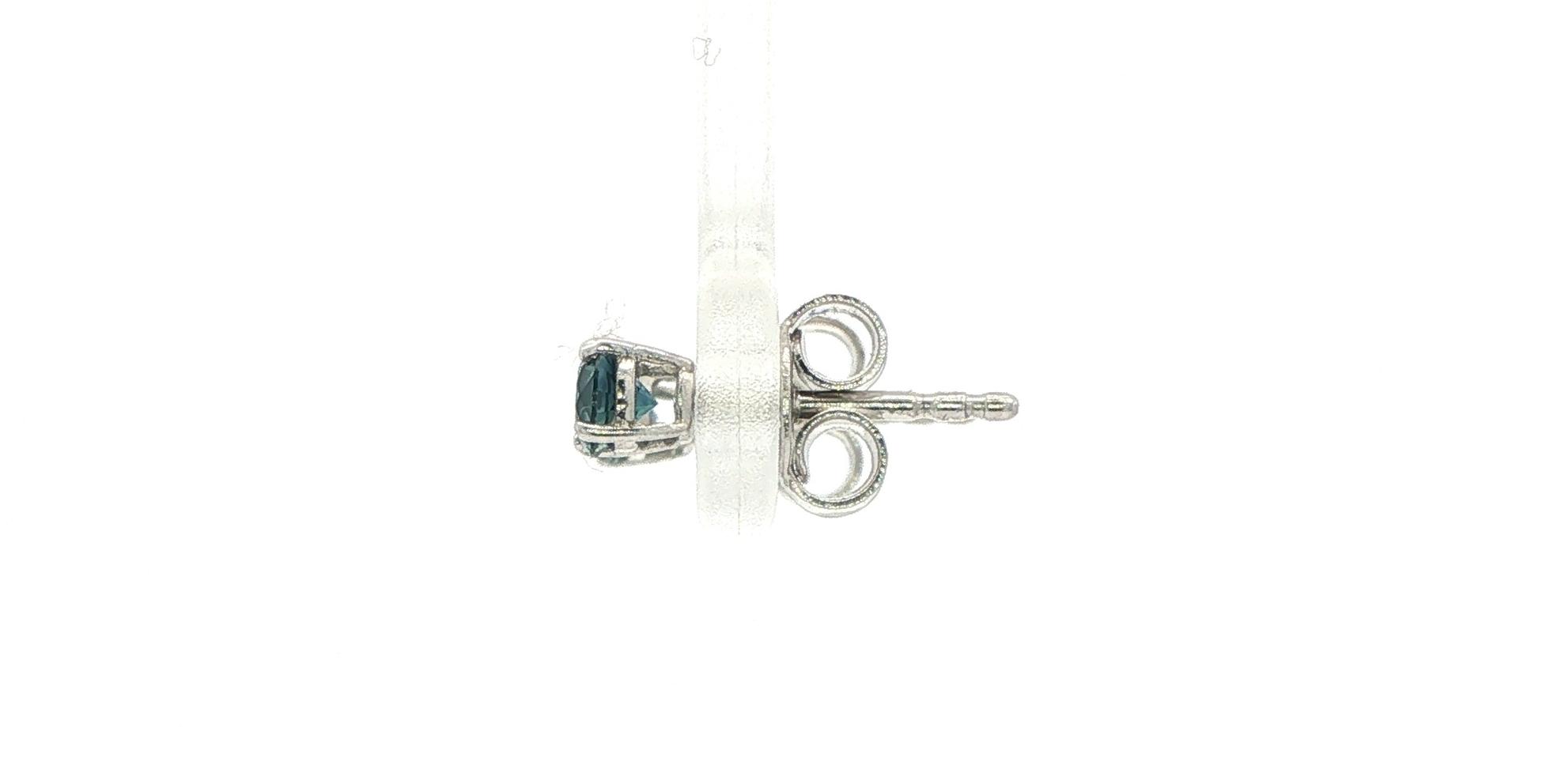 Blue-Green Montana Sapphire Stud Earrings in 4-Prong Setting in Sterling Silver (0.50cts TWT) side