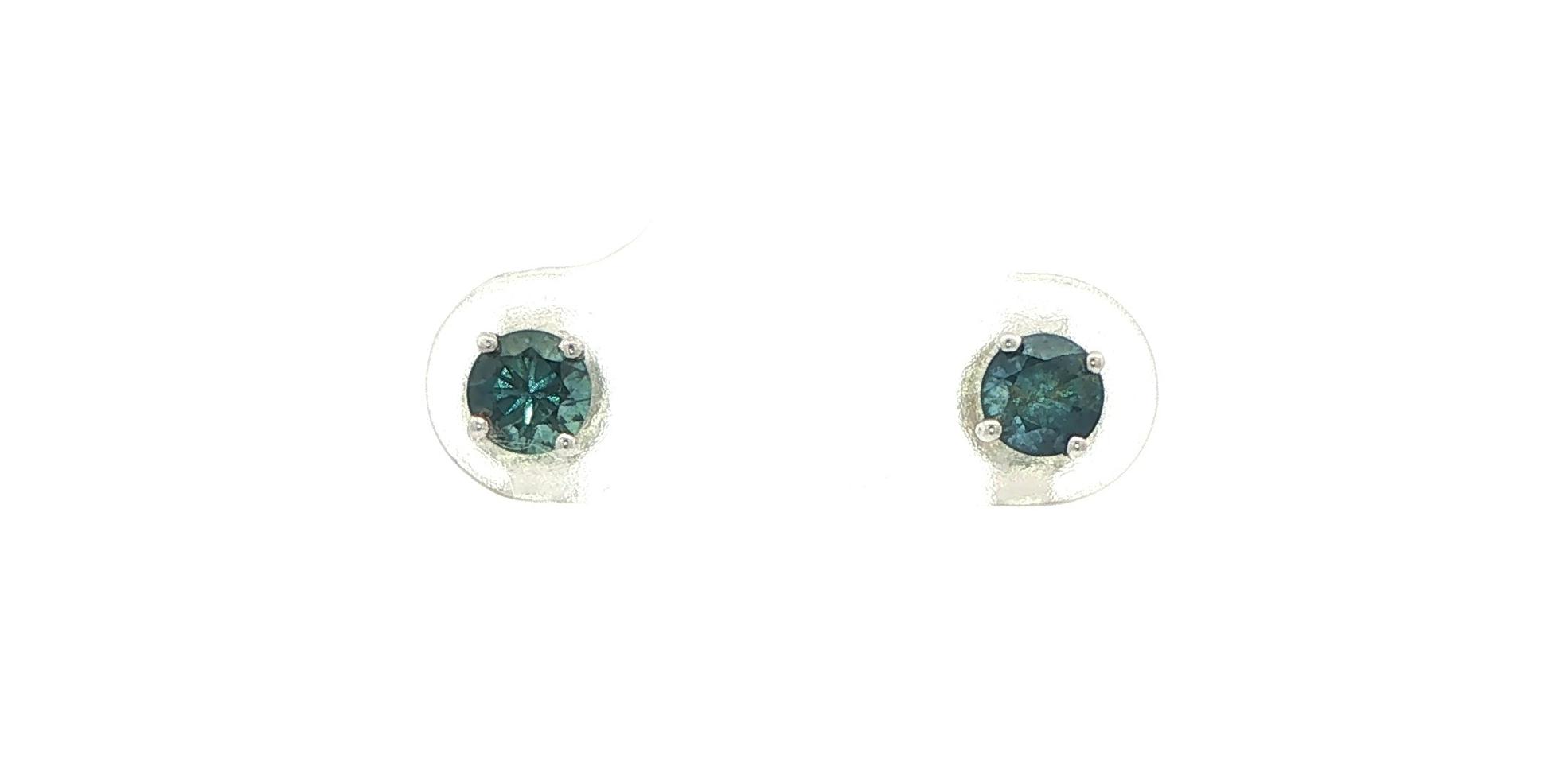 Blue-Green Montana Sapphire Stud Earrings in 4-Prong Setting in Sterling Silver (0.66cts TWT)
