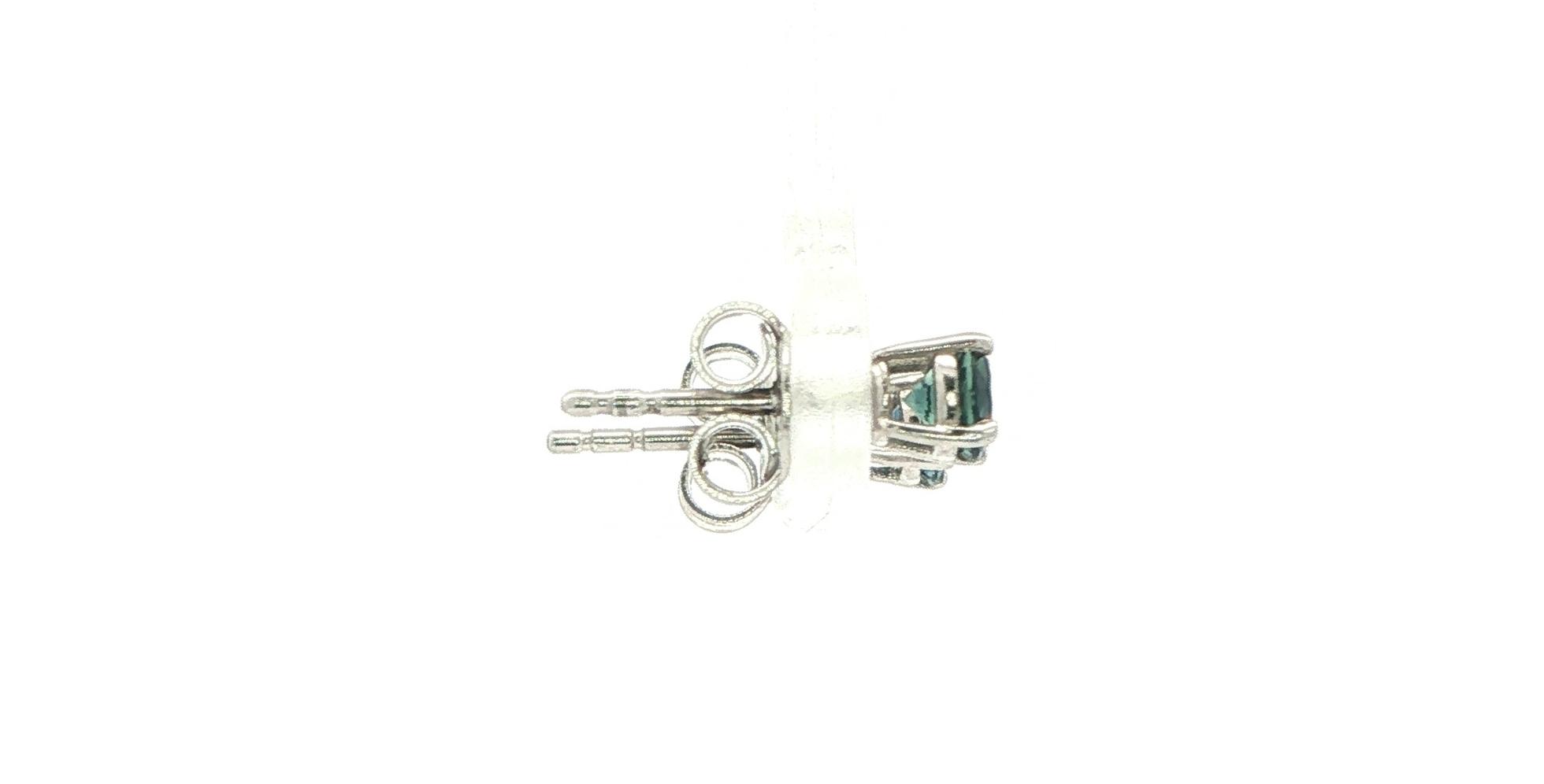 Blue-Green Montana Sapphire Stud Earrings in 4-Prong Setting in Sterling Silver (0.66cts TWT) side