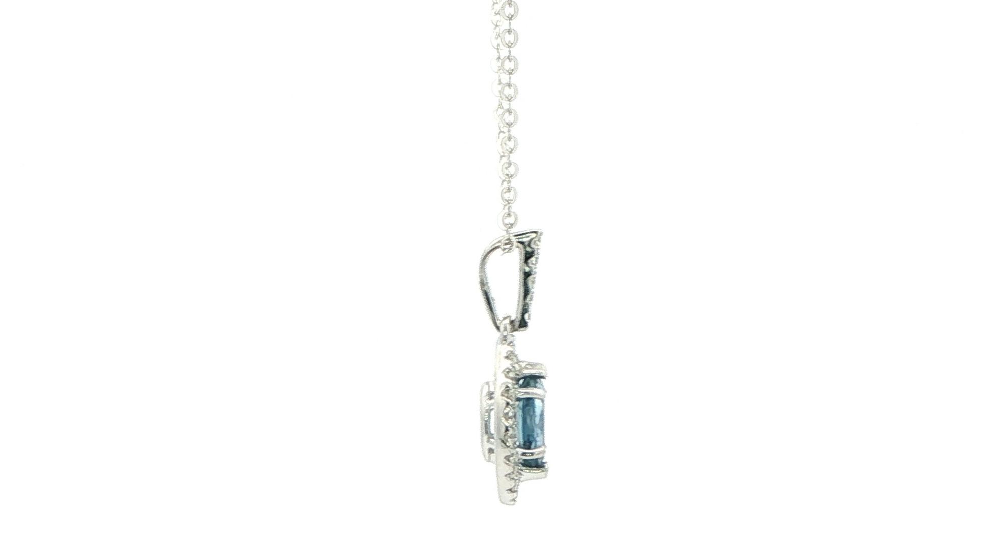 Marquise Montana Yogo Sapphire and Diamond Halo Pendant Necklace in White Gold (0.36cts TWT) side