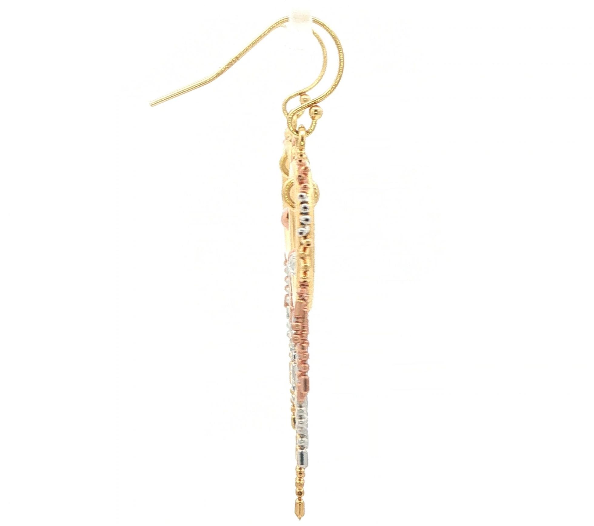 Beaded Fringe Dangle Earrings in Tri-Color Yellow, Rose, and White Gold side