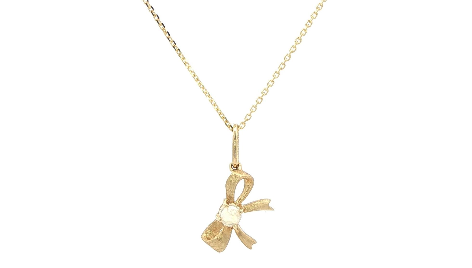 Opal Bow Pendant Necklace with Satin Finish in Yellow Gold (0.07ct)