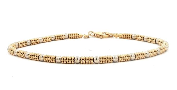 content/products/Estate Piece: Textured and Smooth Beaded Bracelet in Two-tone Yellow and White Gold