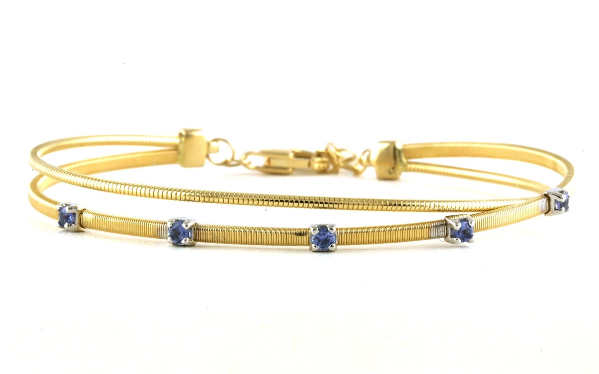 5-Stone Montana Yogo Sapphire Crossover Bangle Bracelet in Yellow Gold (0.23cts TWT)