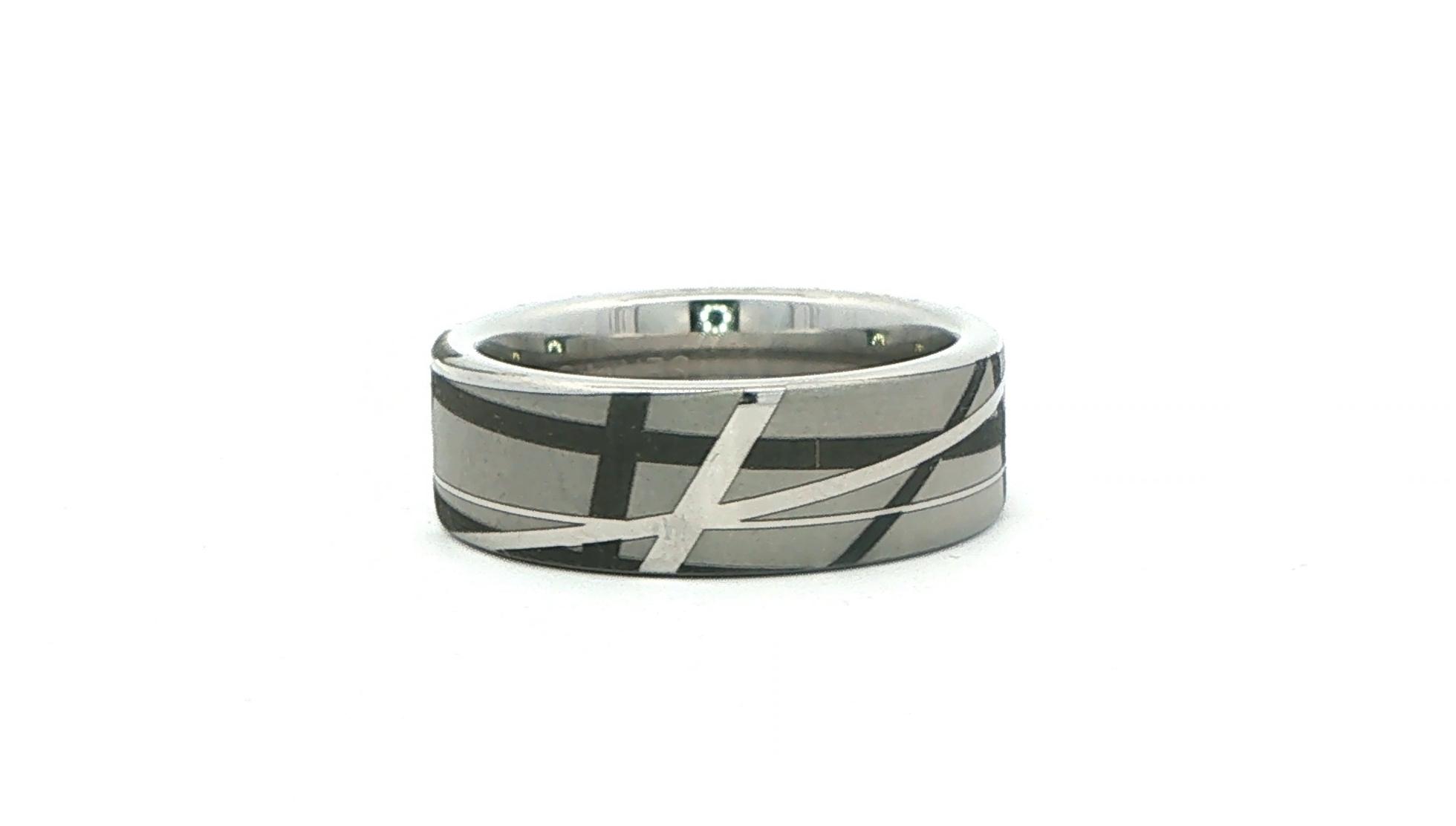 Flat Comfort Fit Band Ring with Abstract Pattern in Serinium side